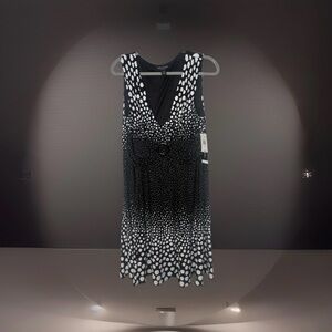 Perceptions Black White Polka Dot Sleeveless Fit Flare Dress Size 16 NWT